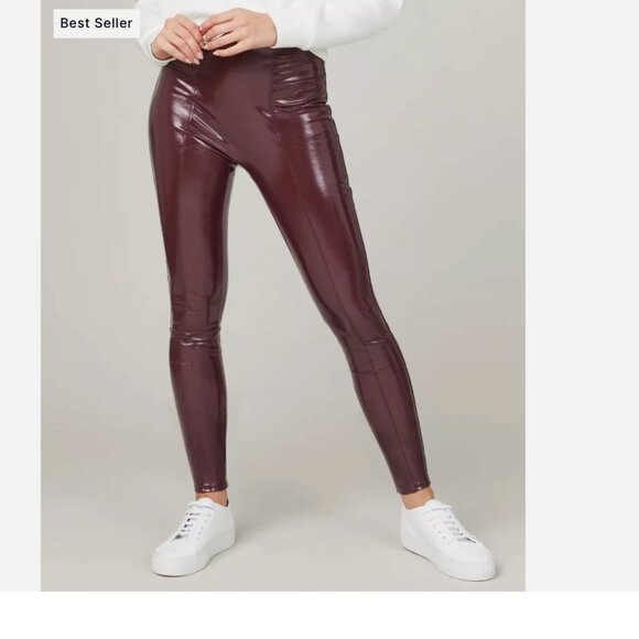 NWT SPANX Faux Patent Leather Leggings Ruby - Picture 4 of 8